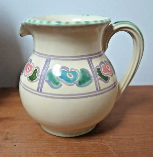 Vintage Honiton Devon Pottery Ceramic Jug Pitcher Floral 5" High Flowers