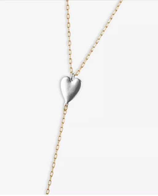 $35 lucky brand Two tone pave heart Lariat  18 Plus 2” necklace  JM526