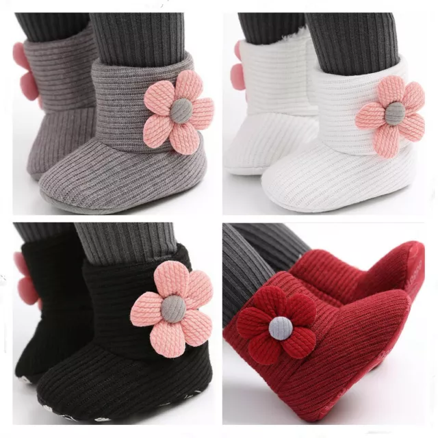 Newborn Baby Girls Flower Pram Shoes Toddler Soft Sole PreWalker Trainers Boots