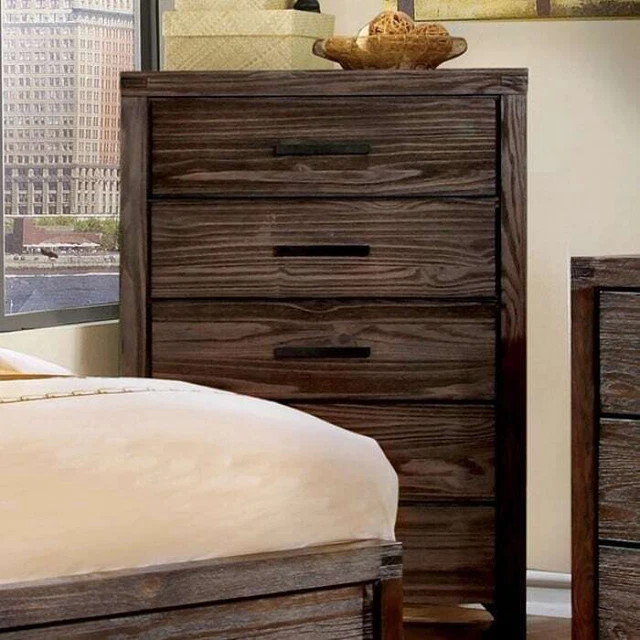 Wire-Brushed Wooden Chest with Metal Bar Handles, Dark Gray Grey 5-drawer