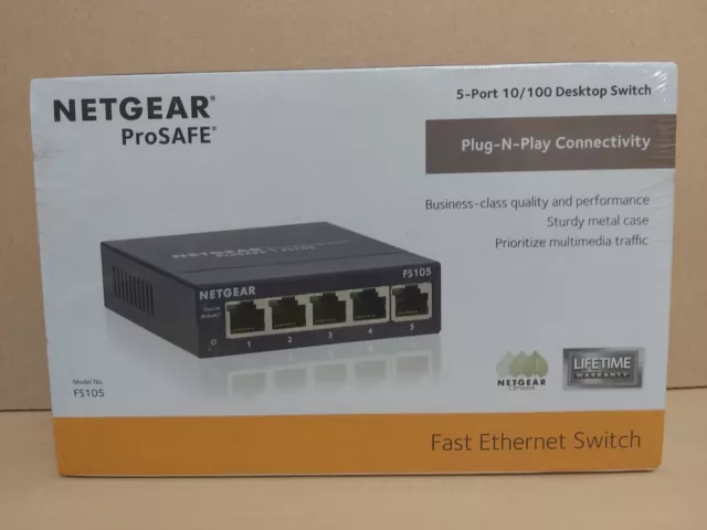 BRAND NEW Netgear ProSafe 5-Port 10/100 RJ45 Desktop Network Switch (FS105) PnP