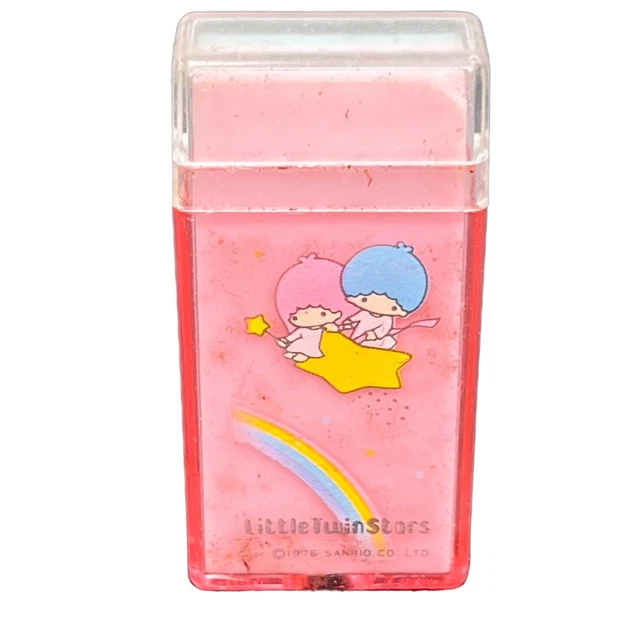 VINTAGE SANRIO LITTLE Twin Stars 1976 Eraser in Case Pink Blue Layered