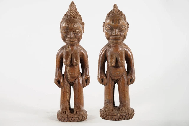 Beautiful Yoruba Ibeji Twin Dolls 11" - Nigeria - African Art