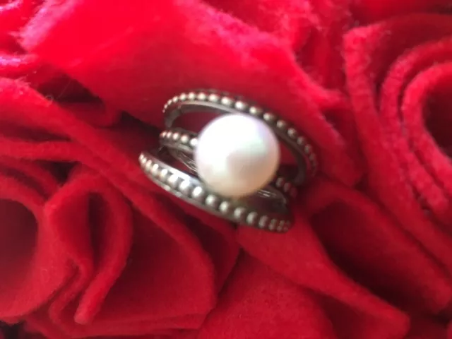 Honora Sterling Silver large Cultured Pearl Rope Design Ring Size 7 Fabulous