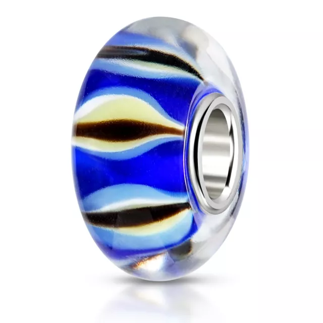MATERIA Glas Bead Schmuck Anhänger blau gelb Auge 925 Silber Hülse für Armband