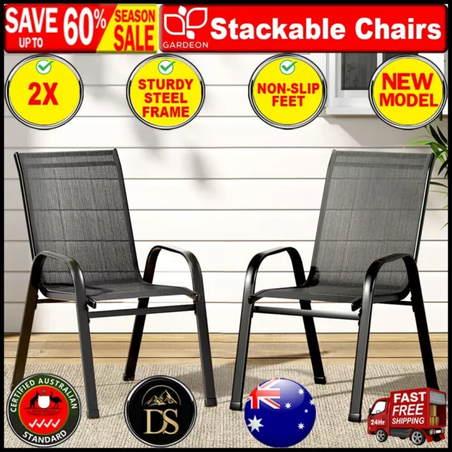 Gardeon 2X Outdoor Stackable Chairs Lounge Chair Bistro Set Patio Deck Furniture