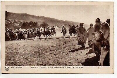 Morocco-old postcard-moulay Idriss - a moroccan fantasia