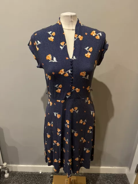Ladies Joe Browns Blue Orange Floral Pattern Button Up Summer Style Dress Sz 12
