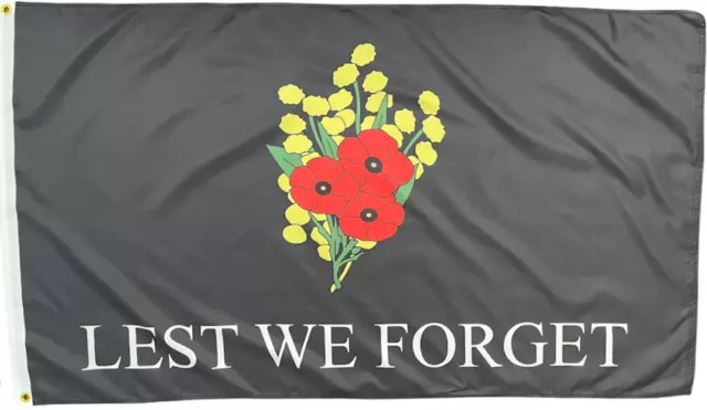 Lest We Forget Flag  Remembrance Poppy Wattle Flower Flag 150 x 90cm