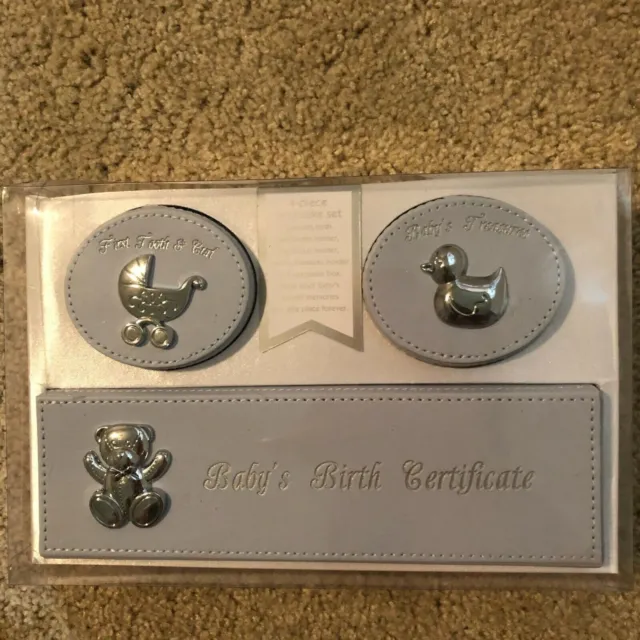 Baby Boy Keepsake 4 Piece Keepsake Box Set -  Birth Certificate Holder - New