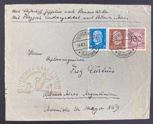 1932 Germany Graf Zeppelin LZ 127 Flight Cover To Buenos Aires Argentina