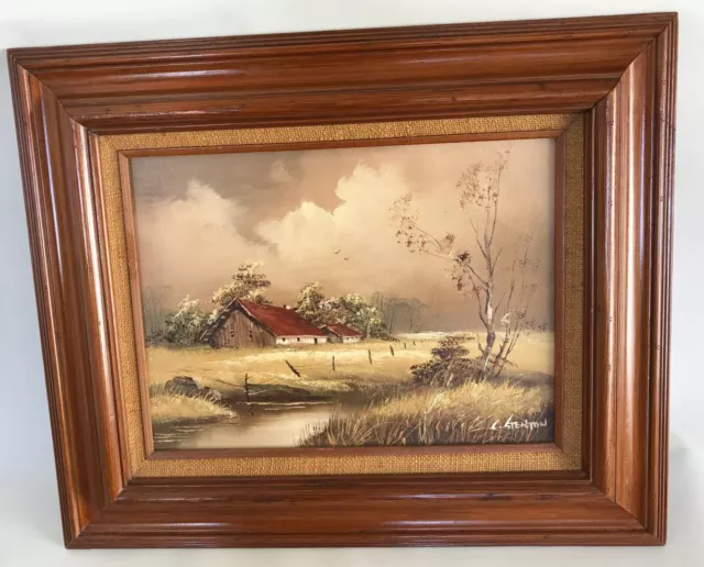 C. Stenton Oil Painting Old Farm Barn Prairie Landscape Country