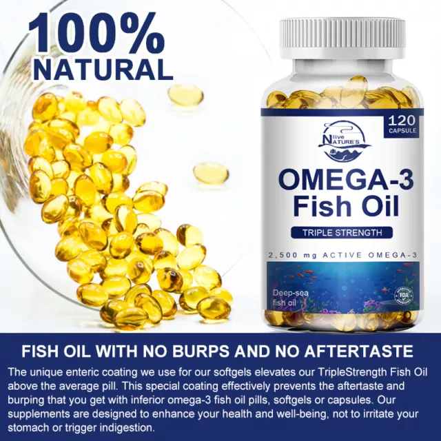 Omega 3 Fish Oil Capsules 3x Strength EPA & DHA, Highest Potency 10/60/120Pills 3