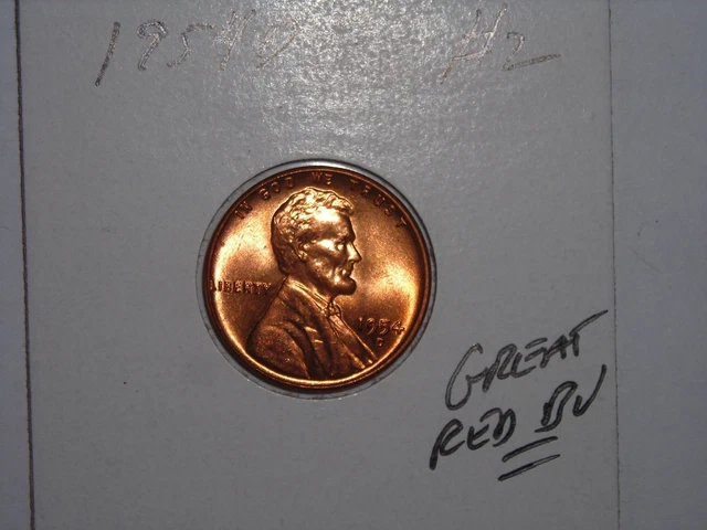 wheat penny 1954D LINCOLN CENT 1954-D GREAT RED BU 1954-D LOT #2 RED UNC LUSTER