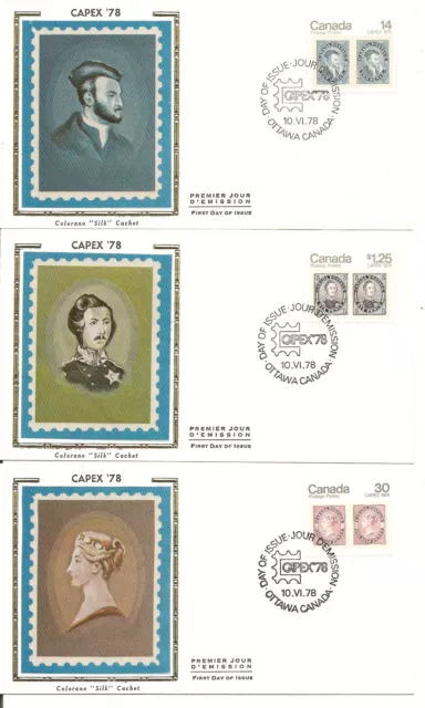 Canada SC # 754-756 Capex '78 FDC . Colorano Silk  Cachet