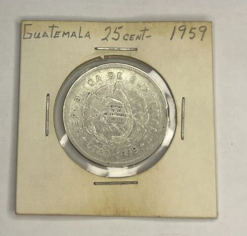 Guatemala 1959 25 centavos coin, Circulated, Ungraded
