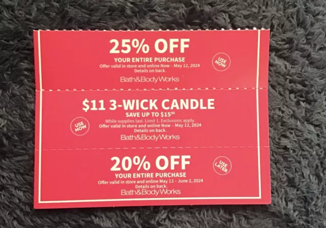 (3) bath and body works coupon Expires May 12, 2024