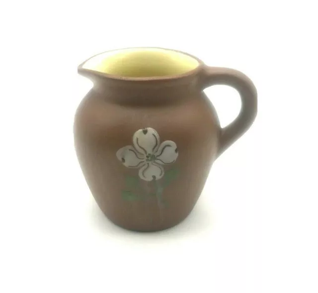 Pigeon Forge Pottery Creamer Dogwood Pattern Brown Yellow Interior Vintage USA