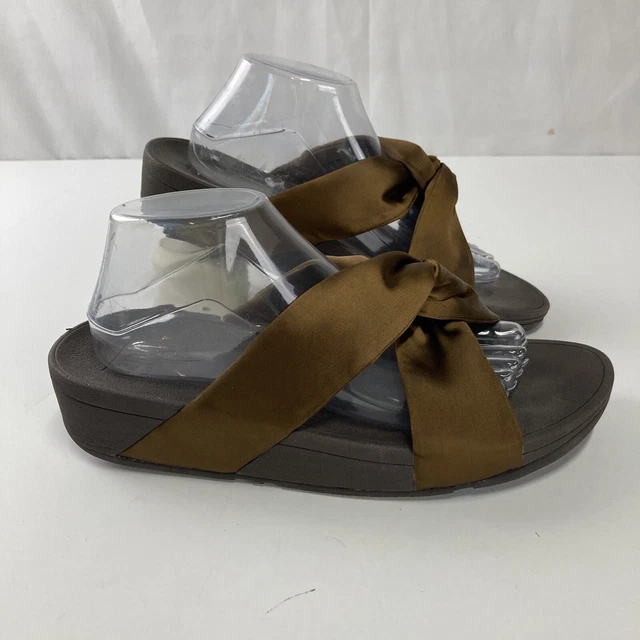 FitFlop Womens Sandals Size 11 Piper Satin Slide Twist Bronze Platform SEE ALL