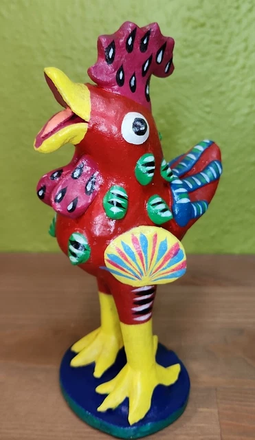 Mexican Folk Art Terra Cotta Ceramic Clay Pottery Signed Ortega Red Rooster VTG