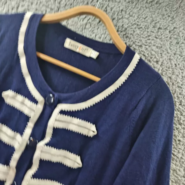 Sunnygirl Womens Crop Cardigan Size S Navy Blue White Knit Braid Trim 3/4 Sleeve 3