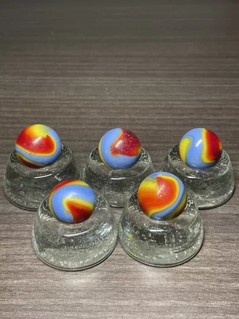 FIVE Vintage Akro Agate Superman Corkscrew Glass Marble 13/16” And 3/4” RARE