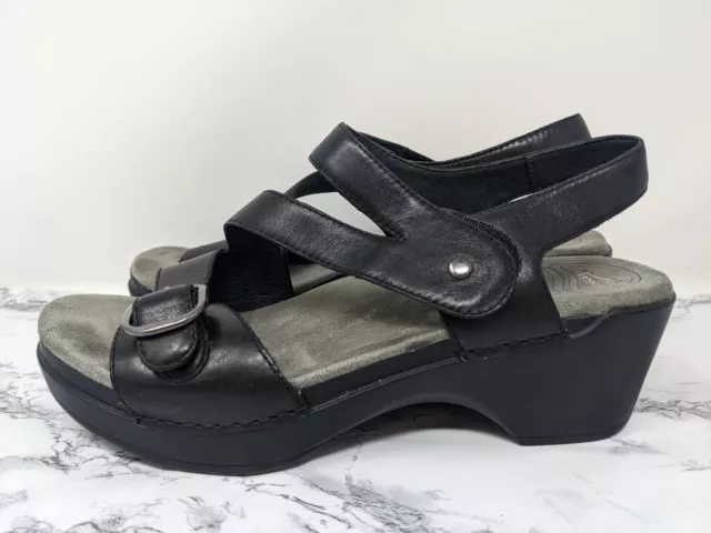 Dansko Womens Black Leather Ankle Strap Sandals Sz 39/US 8.5-9 Buckle Open Toe