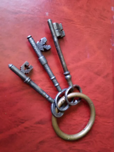 3 Large Georgian/Victorian Skeleton Keys on Heavy Duty Wardens /Jailers Ring