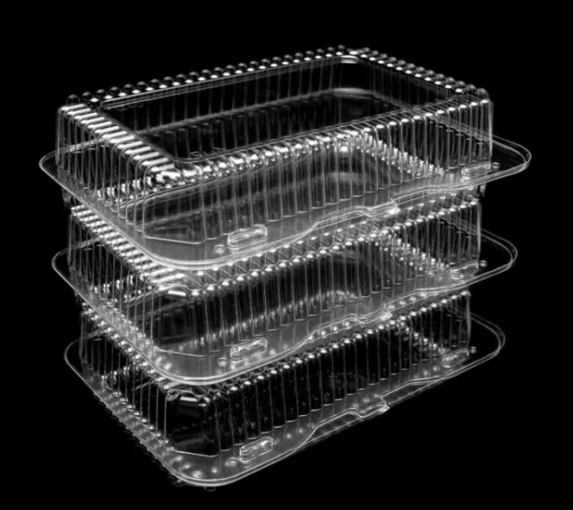100x Thin Clear Plastic Boxes Containers Lightweight Use For Bakes Cake  Salad
