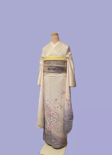 japanese traditional Vintage silk floral furisode kimono