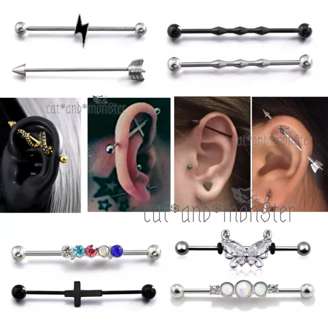 Opal GEM Industrial Bar Ear Cartilage Barbell Steel Ring Piercing Y2K Jewellery