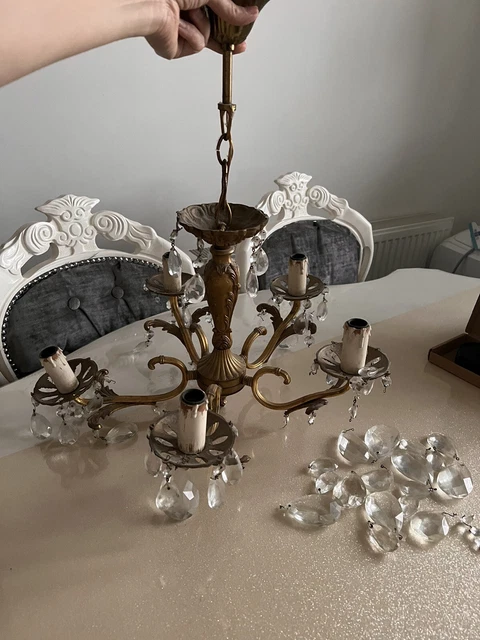 Old Victorian Style Vintage Brass 5 Chandelier Light Candelabra Hanging Fixture