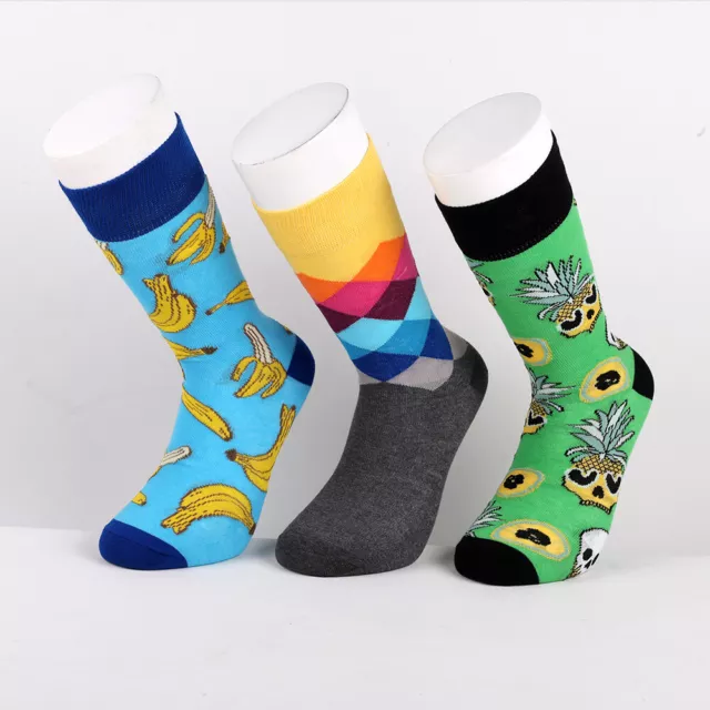 3 Pairs Men’s Unisex Cotton Stylish Casual Happy Fashion Colourful Fancy Socks