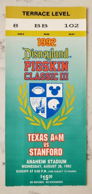Pigskin Classic Football Ticket Stub 8/26 1992 Texas A&M Aggies Stanford Walsh
