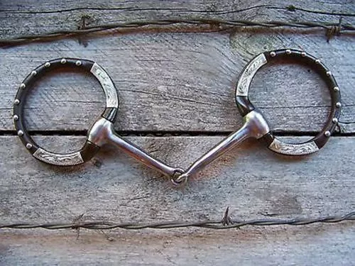 Bit - Antique Offset Smooth Snaffle w/German Silver Trim and Dots