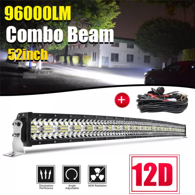 52inch 3800W LED Light Bar Curved Spot Flood Combo Beam Driving Offroad 4x4 50"