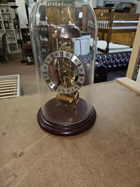 Vintage Franz Hermle Skeleton Mantle Clock With Glass Dome