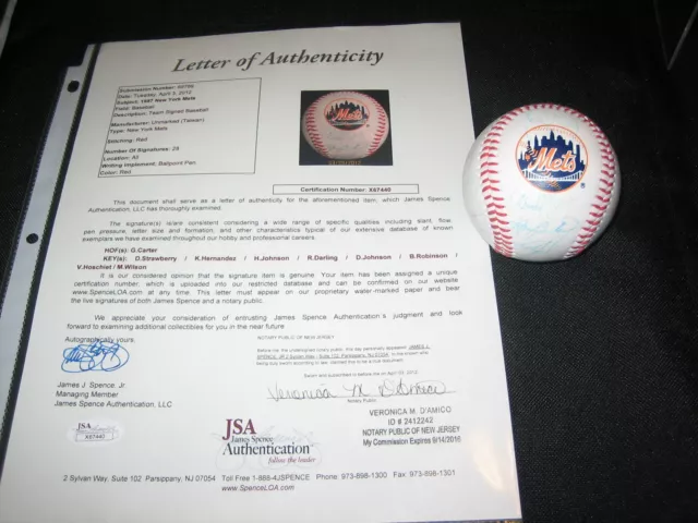 1987 Mets (28) Team  Signed Autographed Mets Baseball Carter, Hernandez+ Jsa Loa