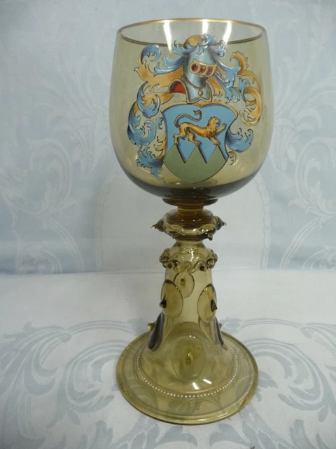 HUGE ANTIQUE 11" THERESIENTHAL CHALICE ARMORIAL GOBLET w/ENAMEL SHIELD