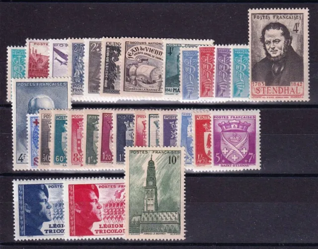 FRANCE STAMP ANNEE COMPLETE 1942 , YVERT N° 538/567 , 30 TIMBRES NEUFS xx LUXE