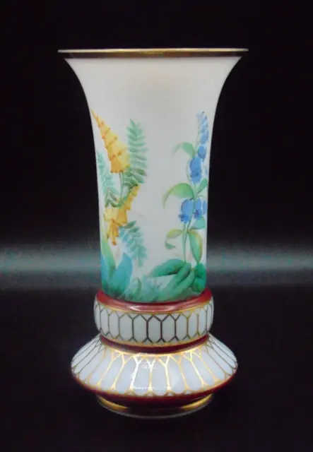 Biedermeier Opaline Hand Painted Floral Art Glass Vase Harrach / Josephinenhütte