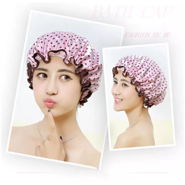 Double Layer Lux Shower Cap Bath Hat Hair Care Women Sleep Waterproof Reusable 3