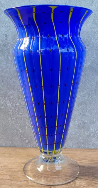 Vtg Post Modern 80s 13" Murano Blown Art Glass Stretch Vase Royal Blue FREEUSHIP