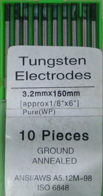 10 Électrodes Tungstène Pur Soudure Tig 3,2 X 150 MM Ewp Vert Soudeur