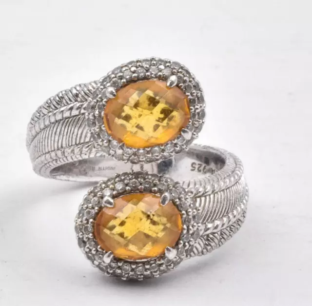 Authentic JUDITH RIPKA Sterling Silver Diamonique & Citrine Topaz ring size 6.5