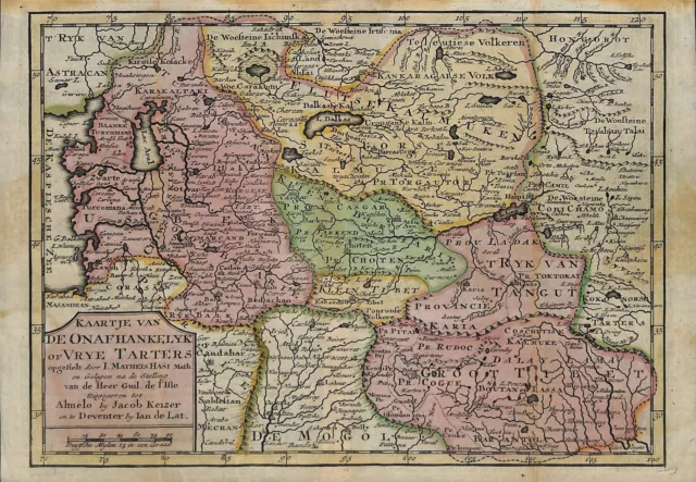 ZENTRALASIEN Landkarte altkolorierter Kupferstich 1742 SELTEN ORIGINAL