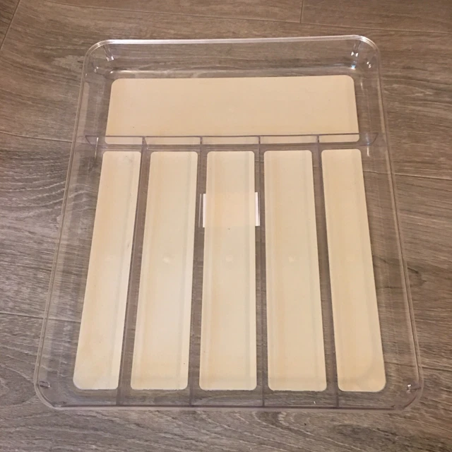 "Organizador de cubiertos transparentes grande 5 compartimentos forrados en goma 15,75"" x 13"
