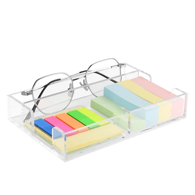 2IN1 Clear Acrylic Sticky Notepad Holder With Glasses Organization Pop Note