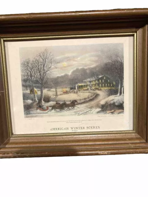 Antique Currier & Ives "American Winter Scenes - Evening" Color Lithograph
