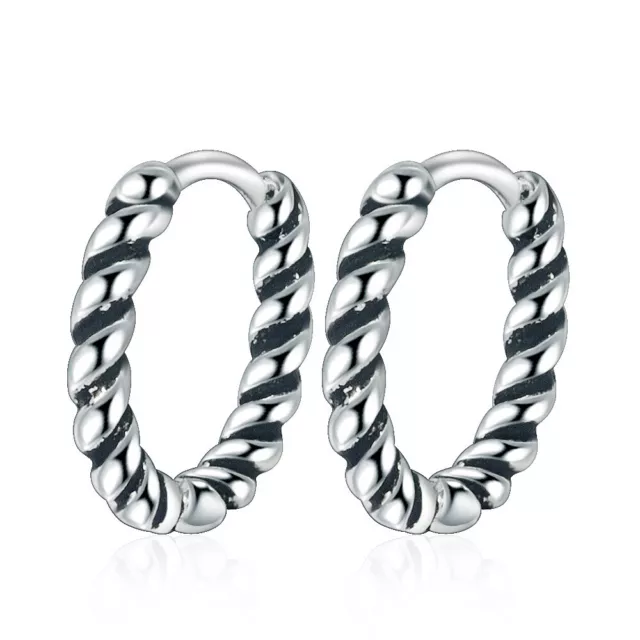 Retro 925 Sterling Silver Twist Hoop Huggie Earrings Womens Ear Buckle Jewelry